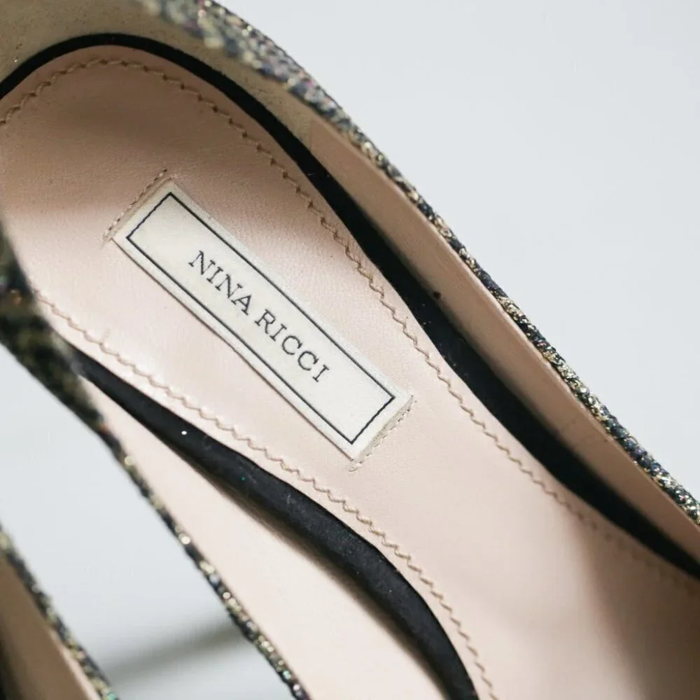 Nina Ricci High-Heel Glitter Black  Suede Pumps
